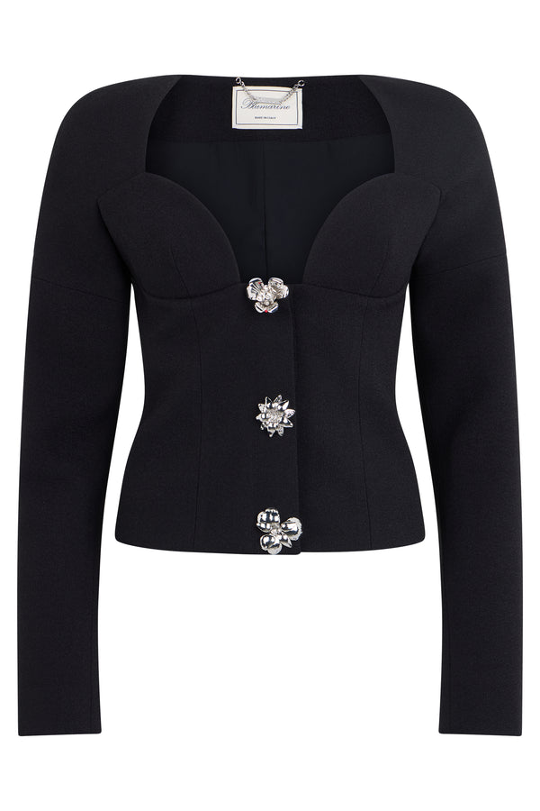 Blazer Double-Breasted Crêpe Black Polyester Tops