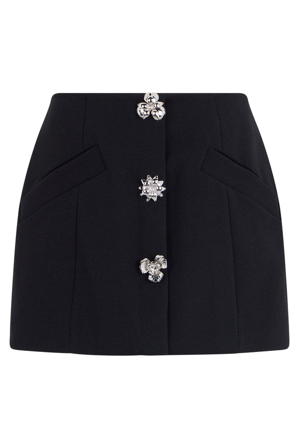Short Skirt With Decorative Buttons Black Polyester