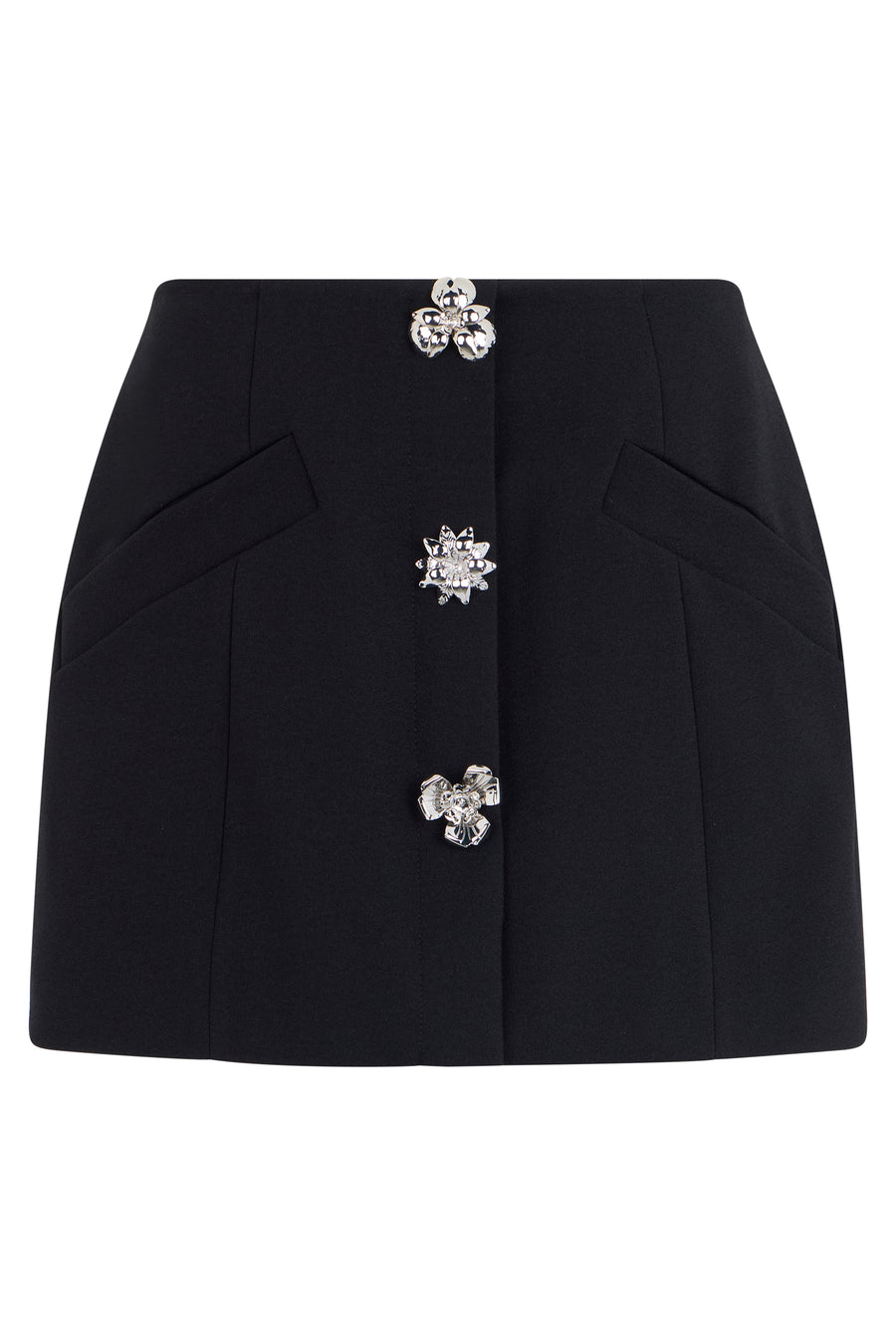 Short Skirt With Decorative Buttons Black Polyester