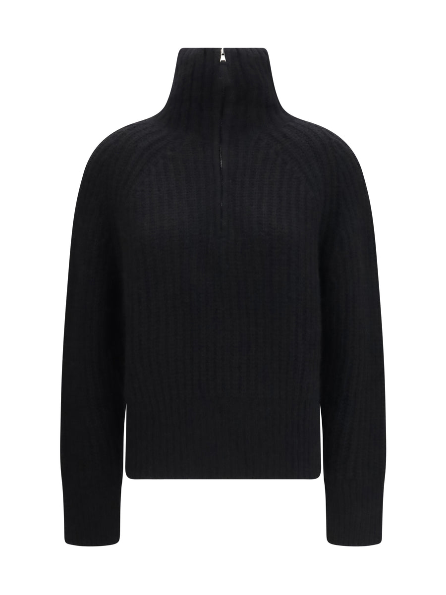 Ribbed Troyer Sweater With Zip 90 Kashmir/capra Hircus; Silk