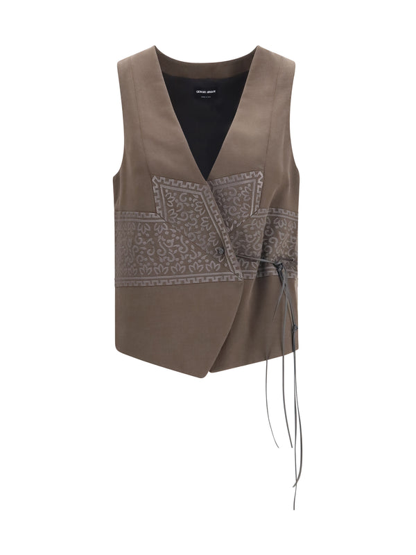Giorgio Armani 45% Silk; 26% Fleece Wool; 17% Viscose; 12% Polyamide vest in brown