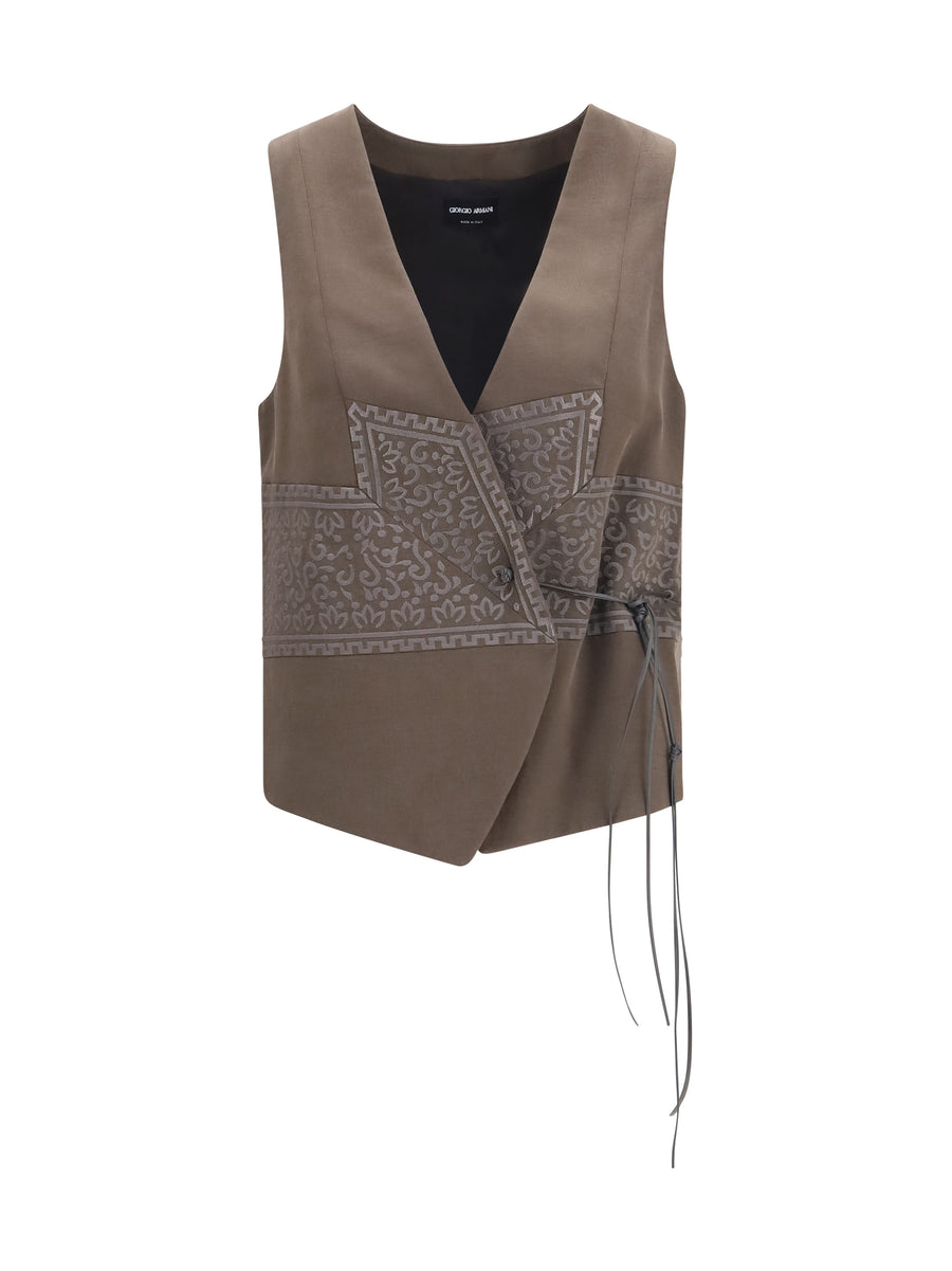 Giorgio Armani 45% Silk; 26% Fleece Wool; 17% Viscose; 12% Polyamide vest in brown