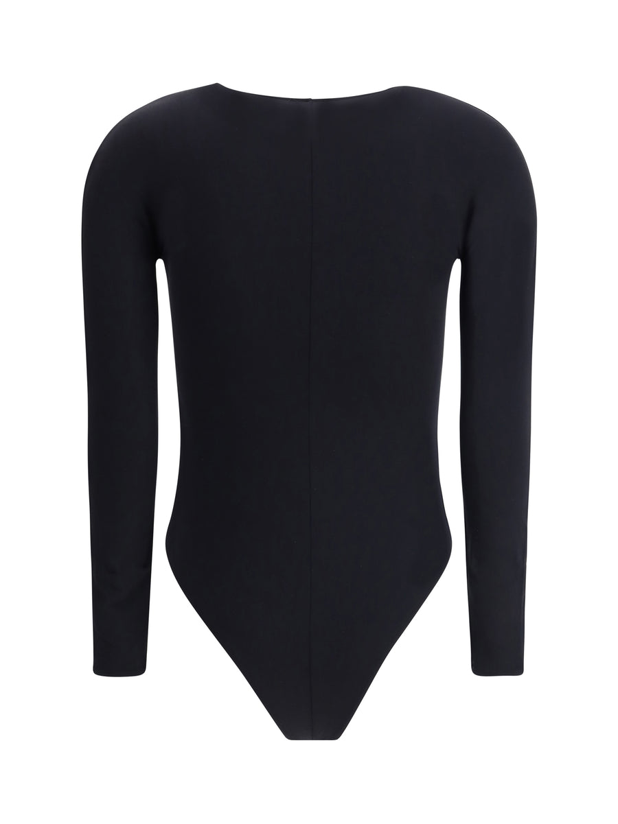Bodysuit V-Neck Black Polyamide Tops