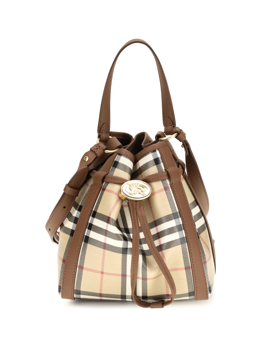 Burberry 100% Calf Leather Bos Taurus; coated cotton canvas bucket bag in beige