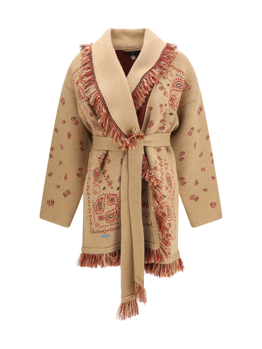 Icon Jacquard Cardigan With Belt Camel/multi Kashmir/capra Hircus