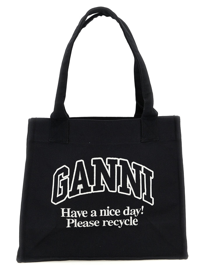 Large Easy Shopper Contrasted Logo shopping bag White/black Recycled Cotton Tote
