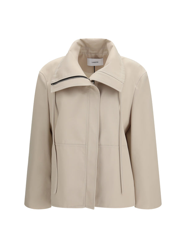 High-Neck Jacket Beige Polyester
