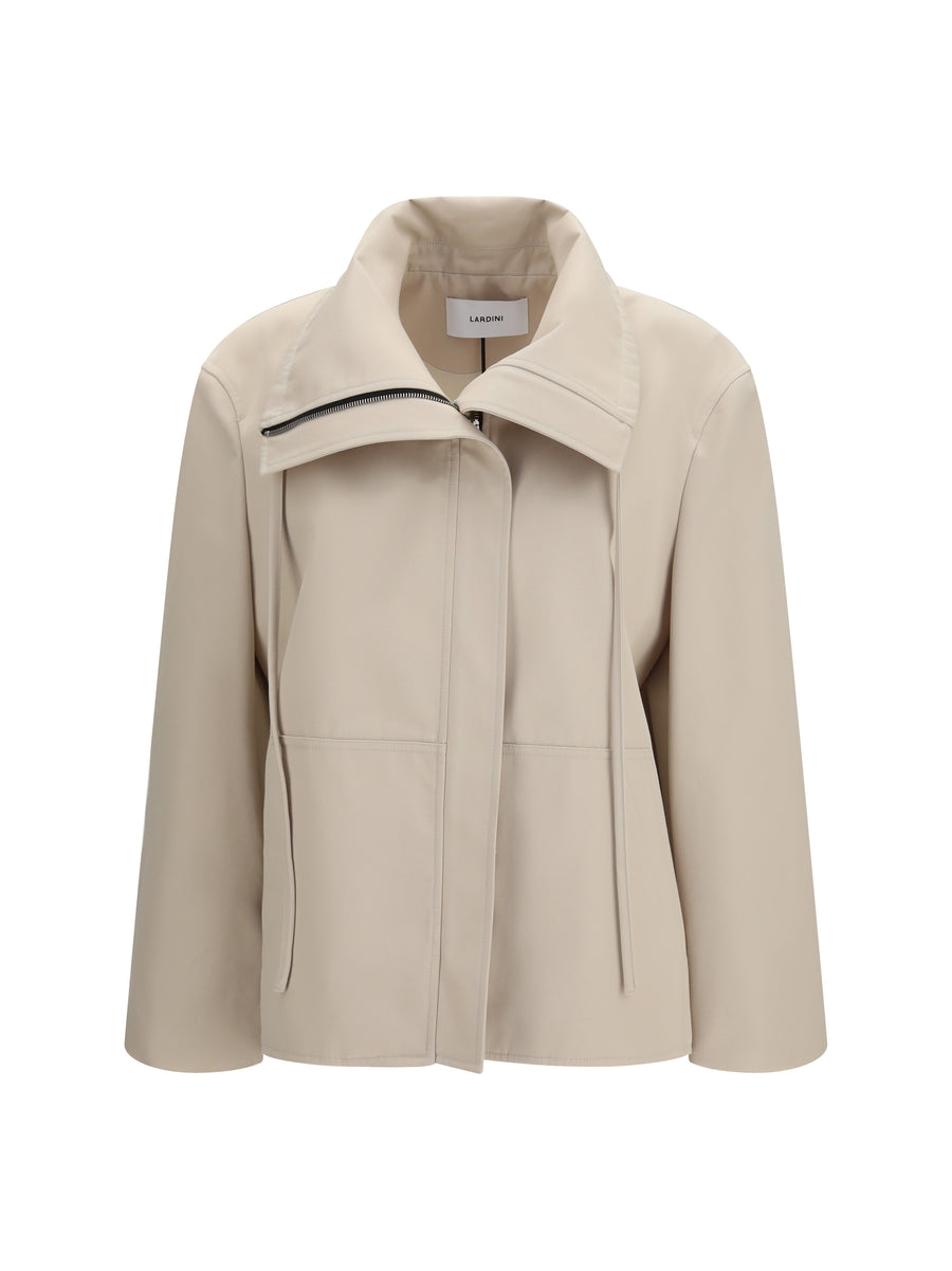 High-Neck Jacket Beige Polyester