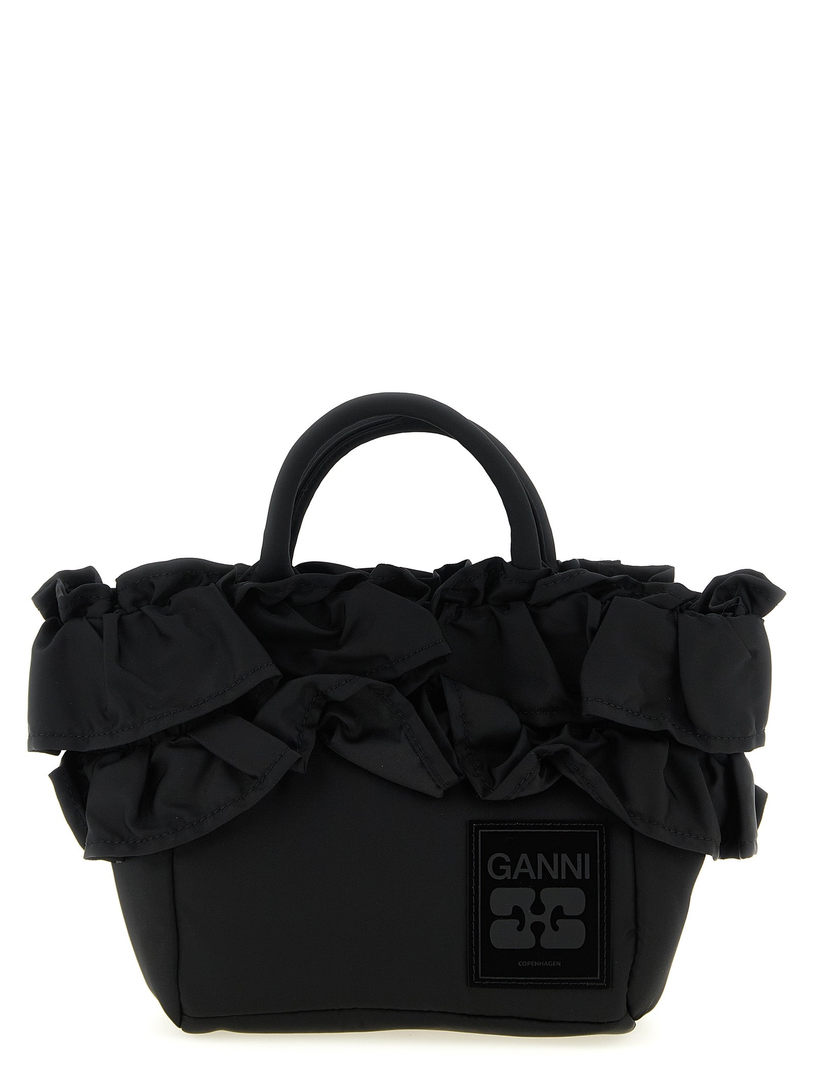Mini Shopper Ruffle handbag Black Recycled Nylon Hand Bags