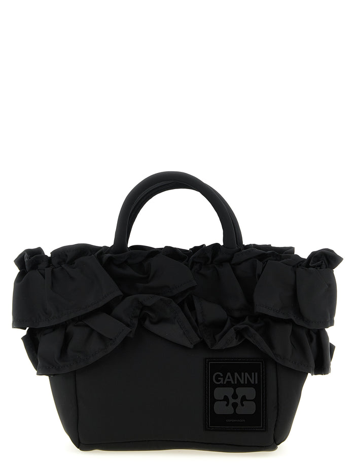 Mini Shopper Ruffle handbag Black Recycled Nylon Hand Bags