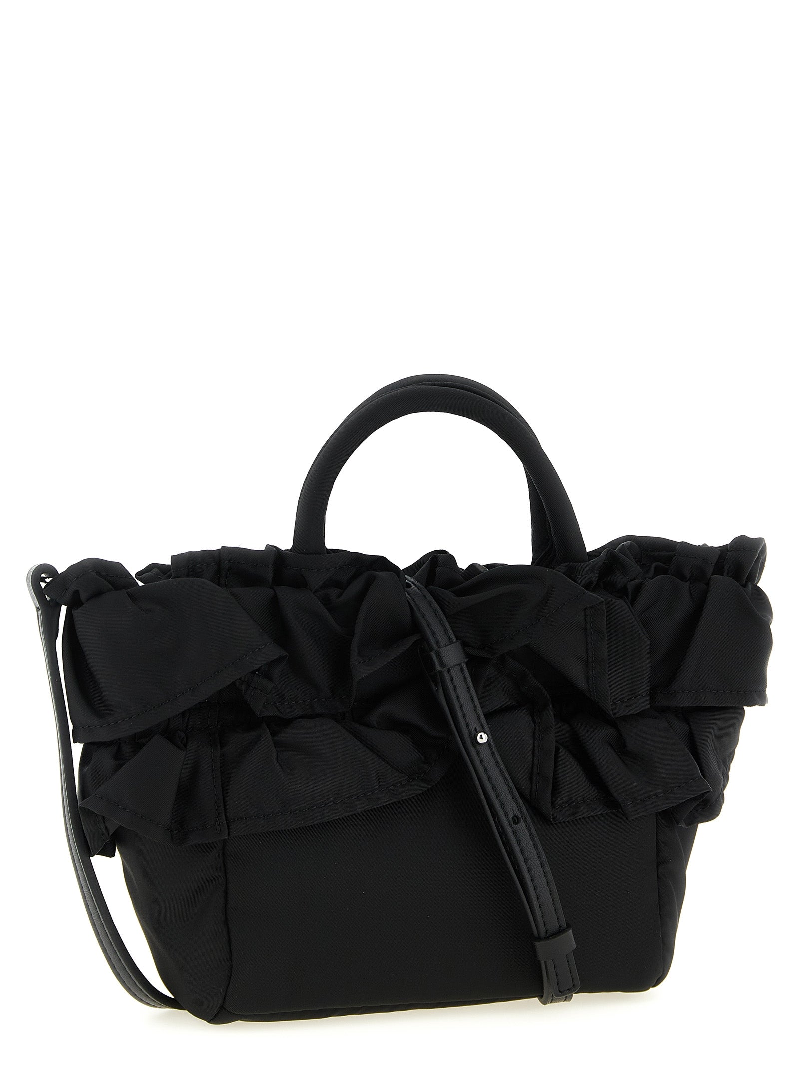 Mini Shopper Ruffle handbag Black Recycled Nylon Hand Bags