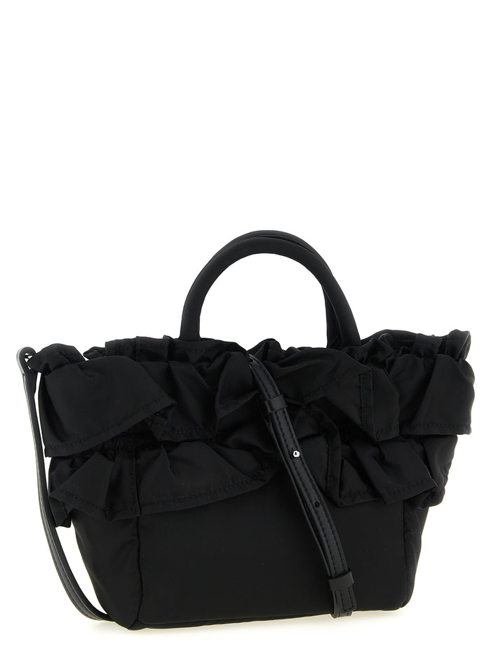 Mini Shopper Ruffle handbag Black Recycled Nylon Hand Bags