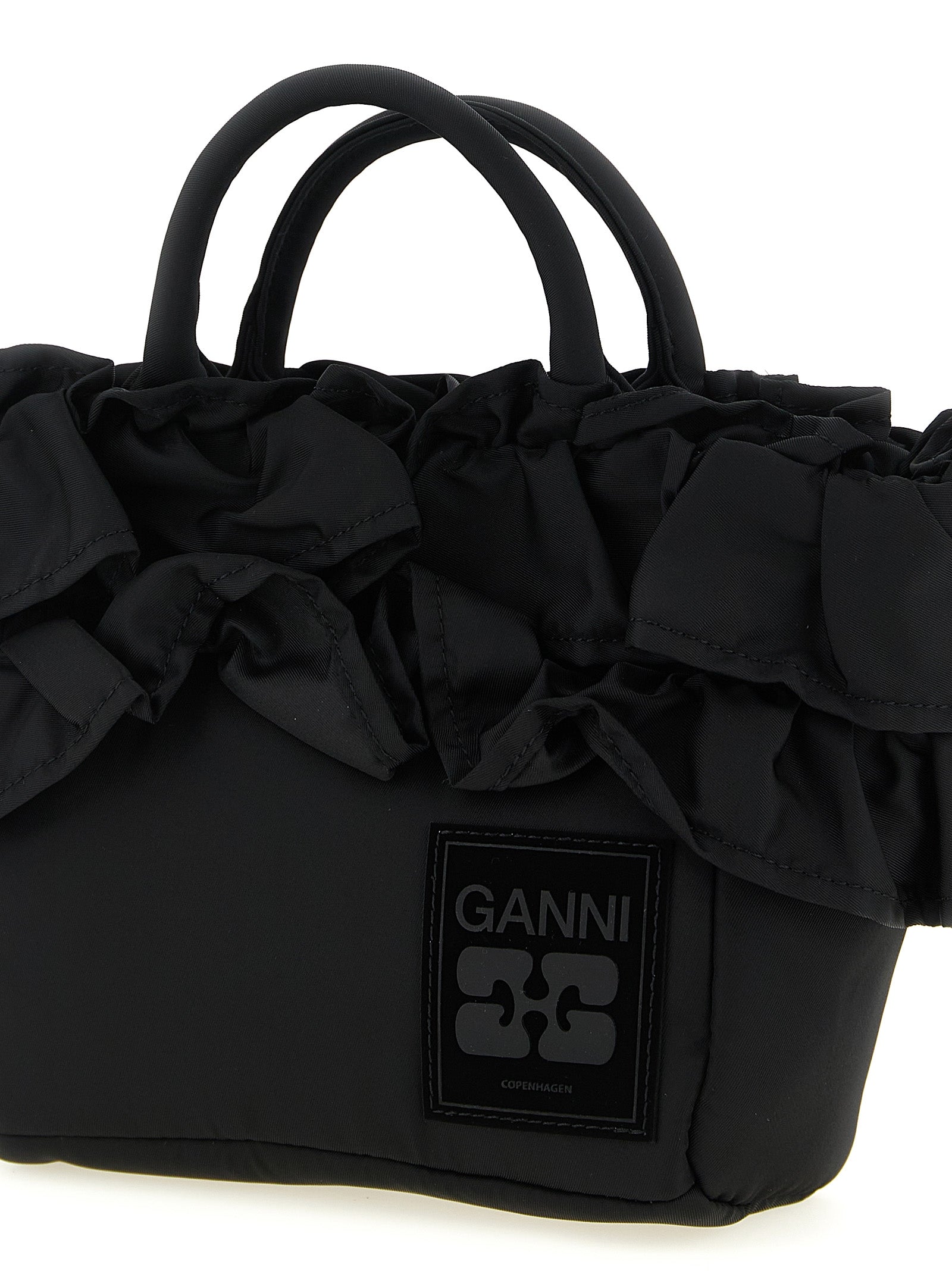 Mini Shopper Ruffle handbag Black Recycled Nylon Hand Bags