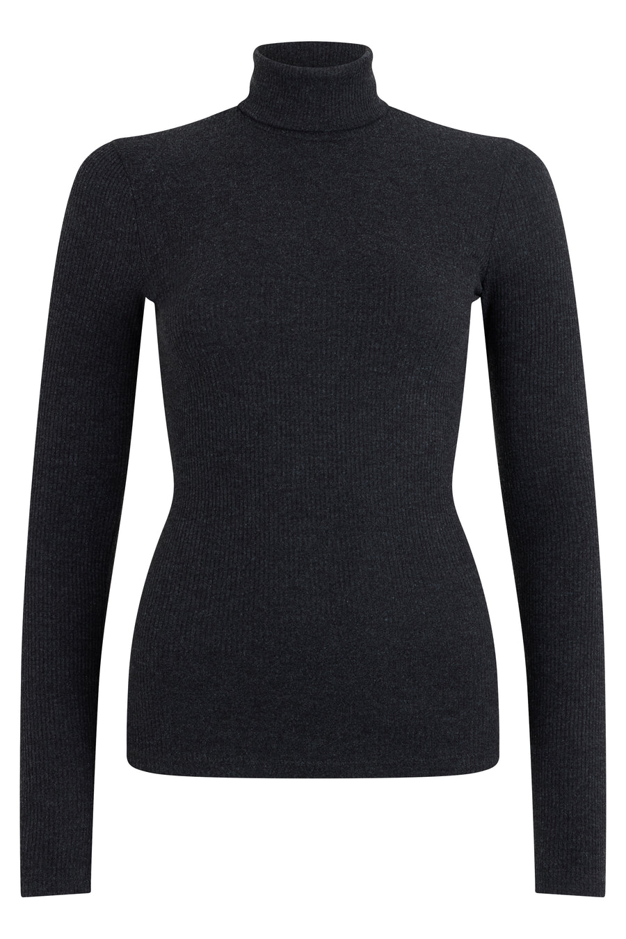 Turtleneck Sweater, Ribbed Knit, Black Polyester