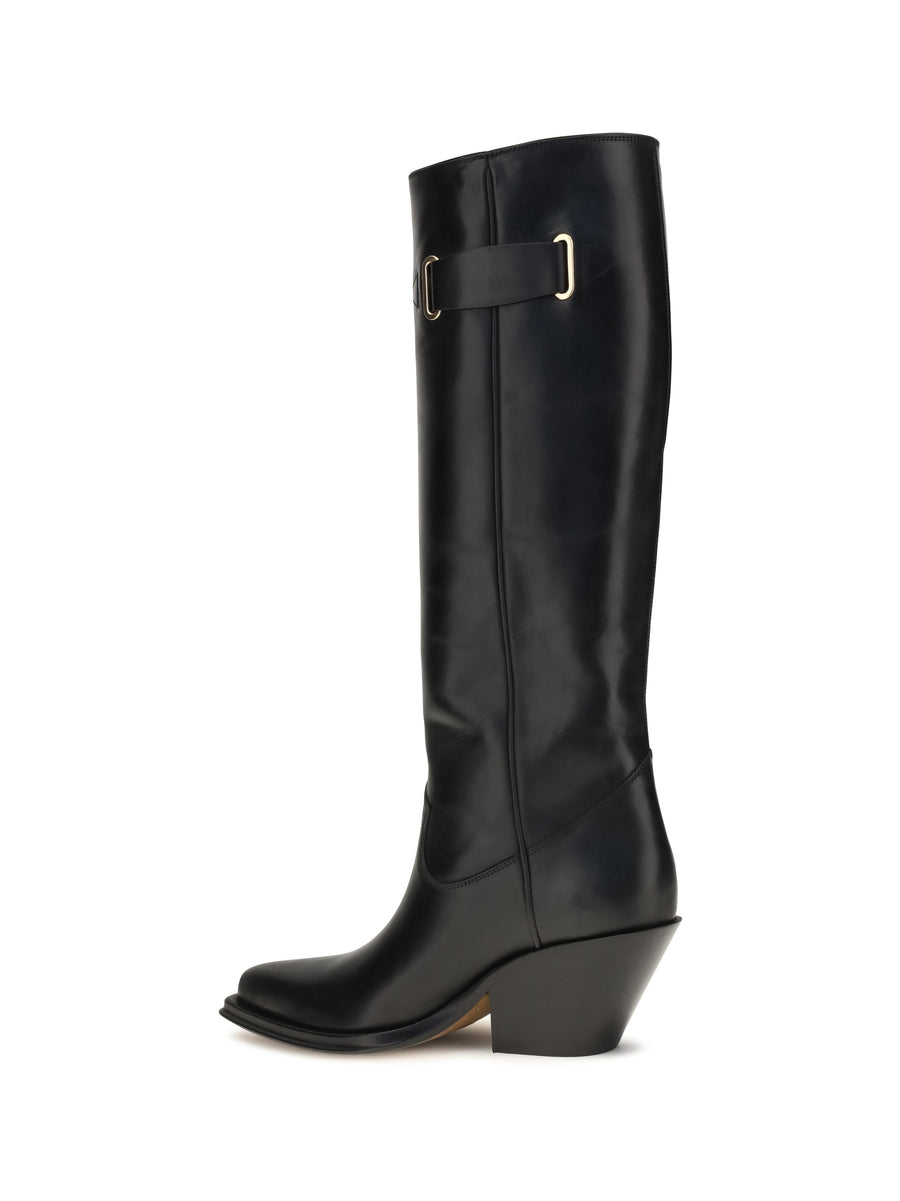 Over-The-Knee Azelan Black Leather Boots Calf