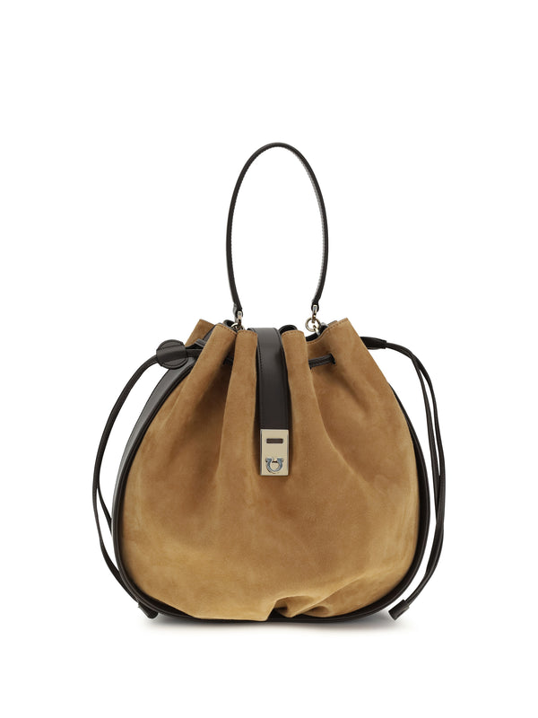 Ferragamo 100% Calf Leather Bos Taurus bucket bag in beige