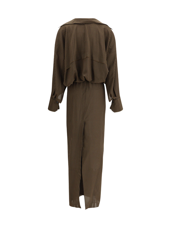 Dress Serenade Silk Brown-Black Stripe Brown/black