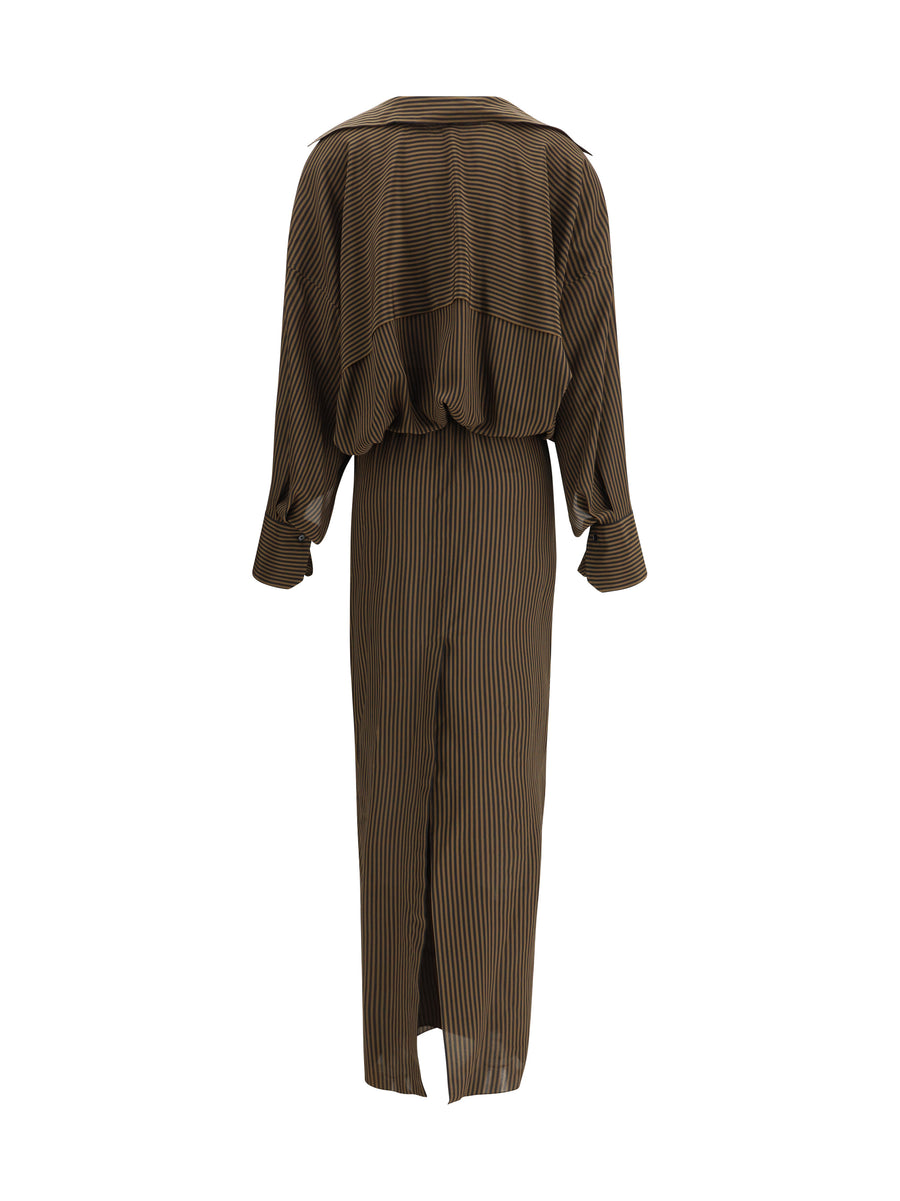 Dress Serenade Silk Brown-Black Stripe Brown/black
