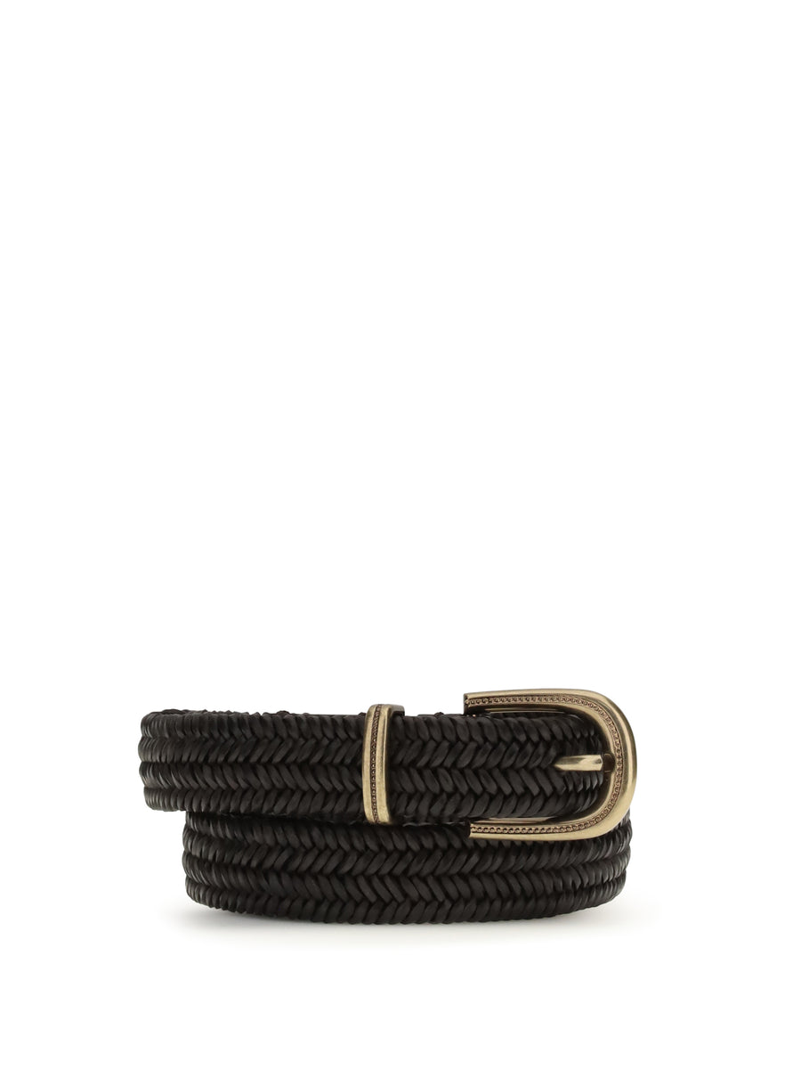Belt Braided Stretch Leather Brown Calf