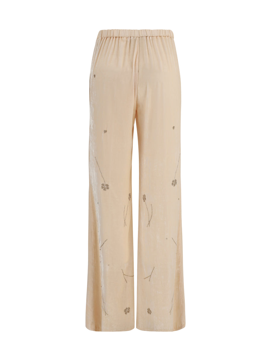 Trousers Fleurs Dorient Crushed Velvet Lotus Viscose