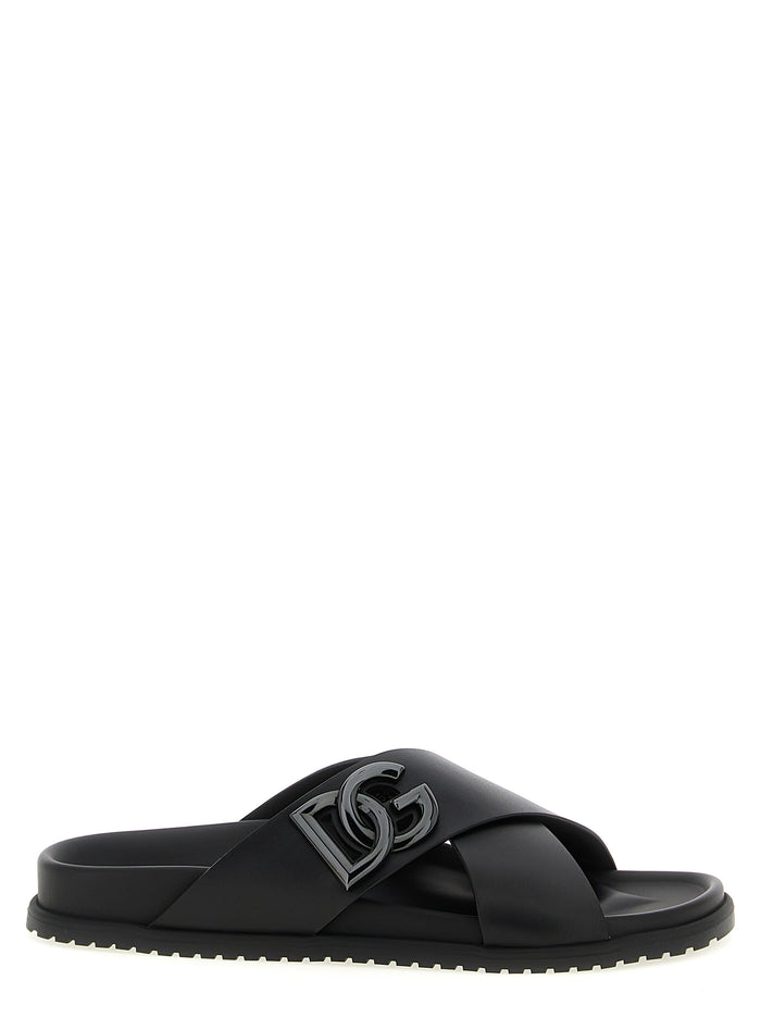 Leather slides Black Calfskin (bos Taurus) Sandal