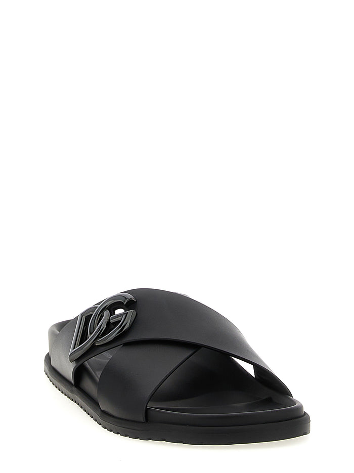 Leather slides Black Calfskin (bos Taurus) Sandal