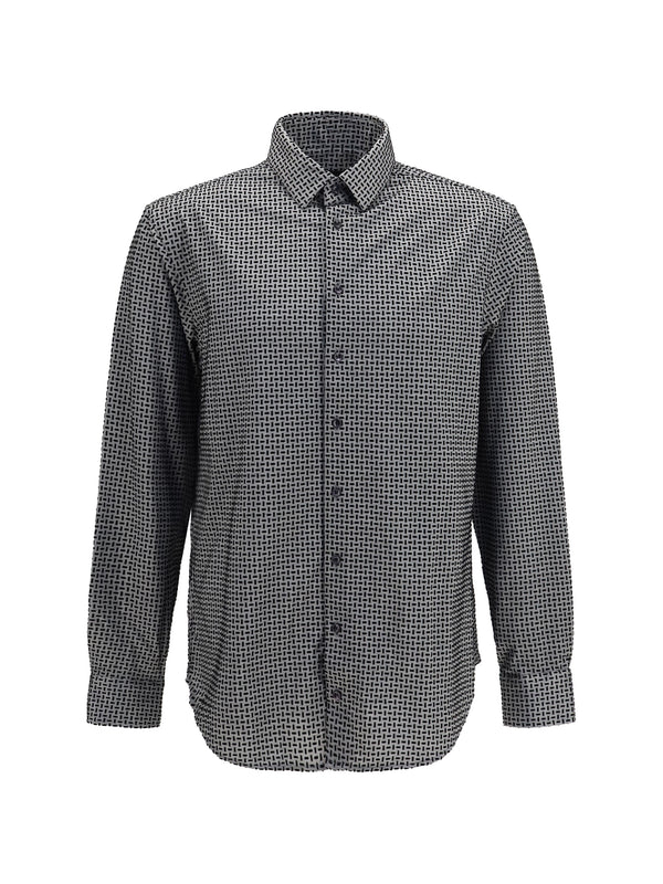 Cotton Shirt With Geometric Flock Print Harbor Mist