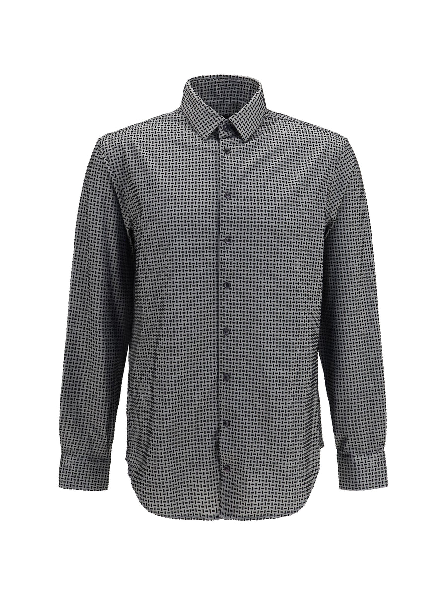 Cotton Shirt With Geometric Flock Print Harbor Mist