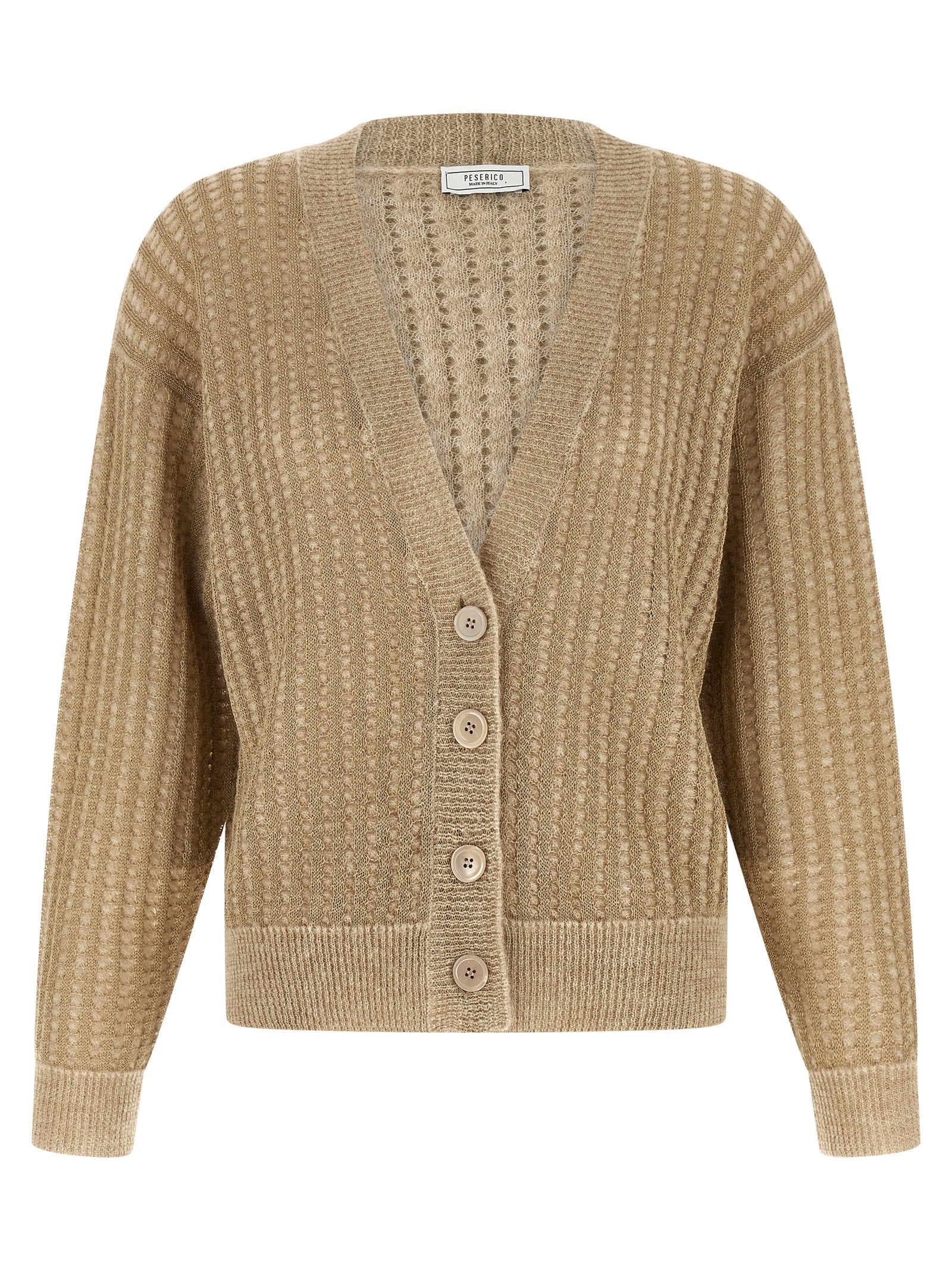 Waffle Lamé Cardigan Beige Sweater, Cardigans