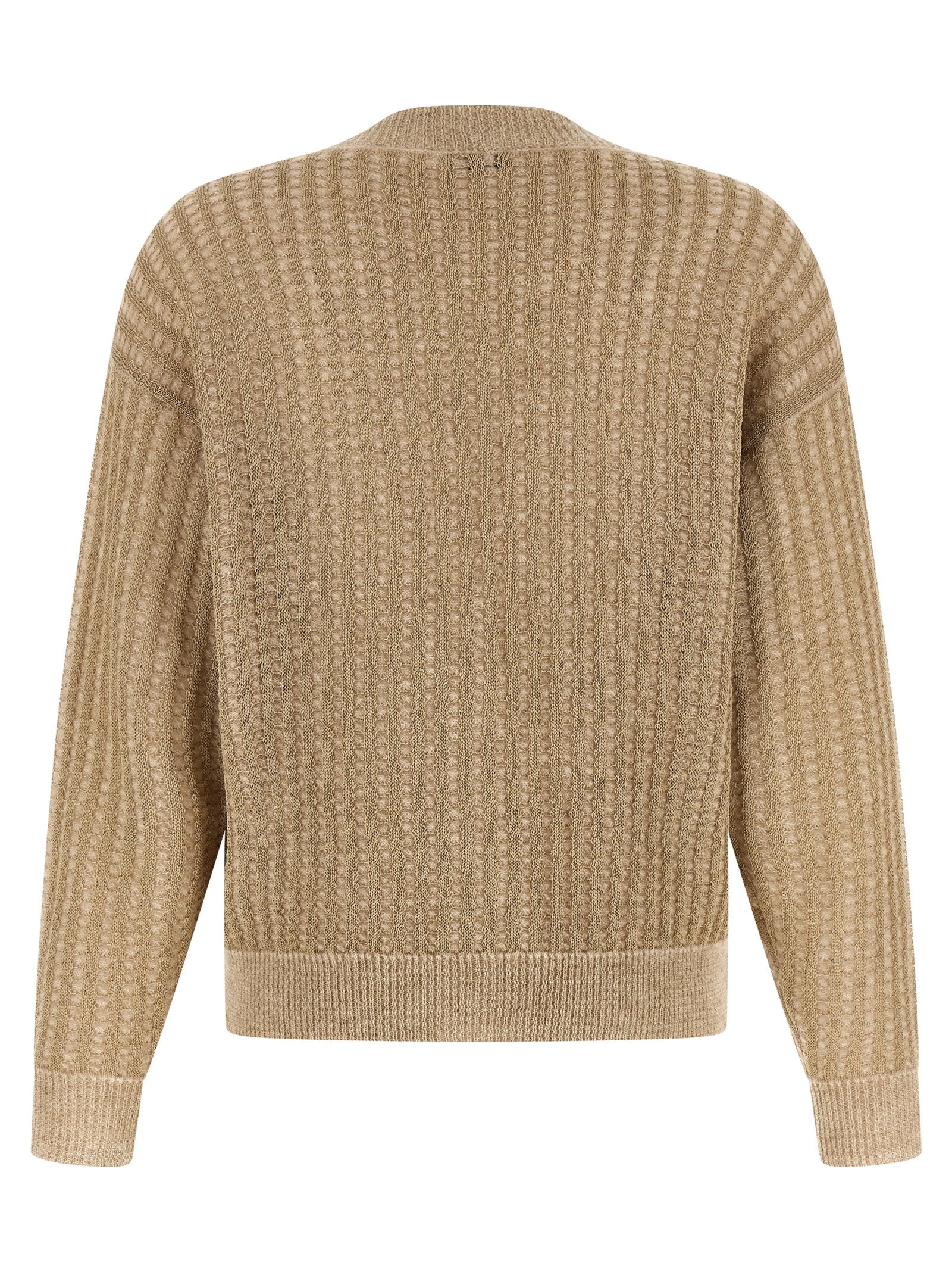 Waffle Lamé Cardigan Beige Sweater, Cardigans