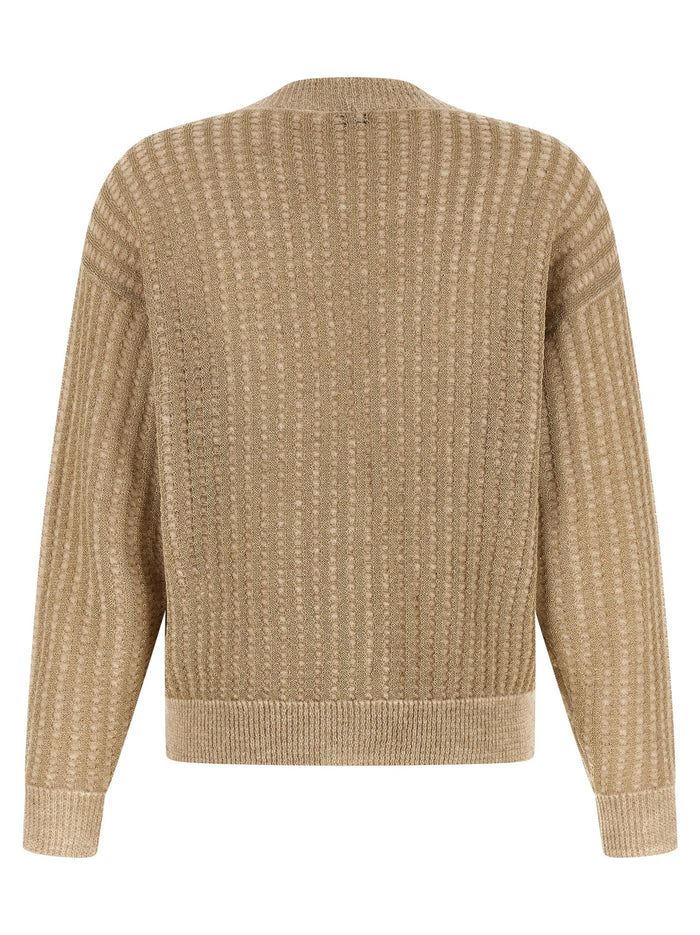 Waffle Lamé Cardigan Beige Sweater, Cardigans
