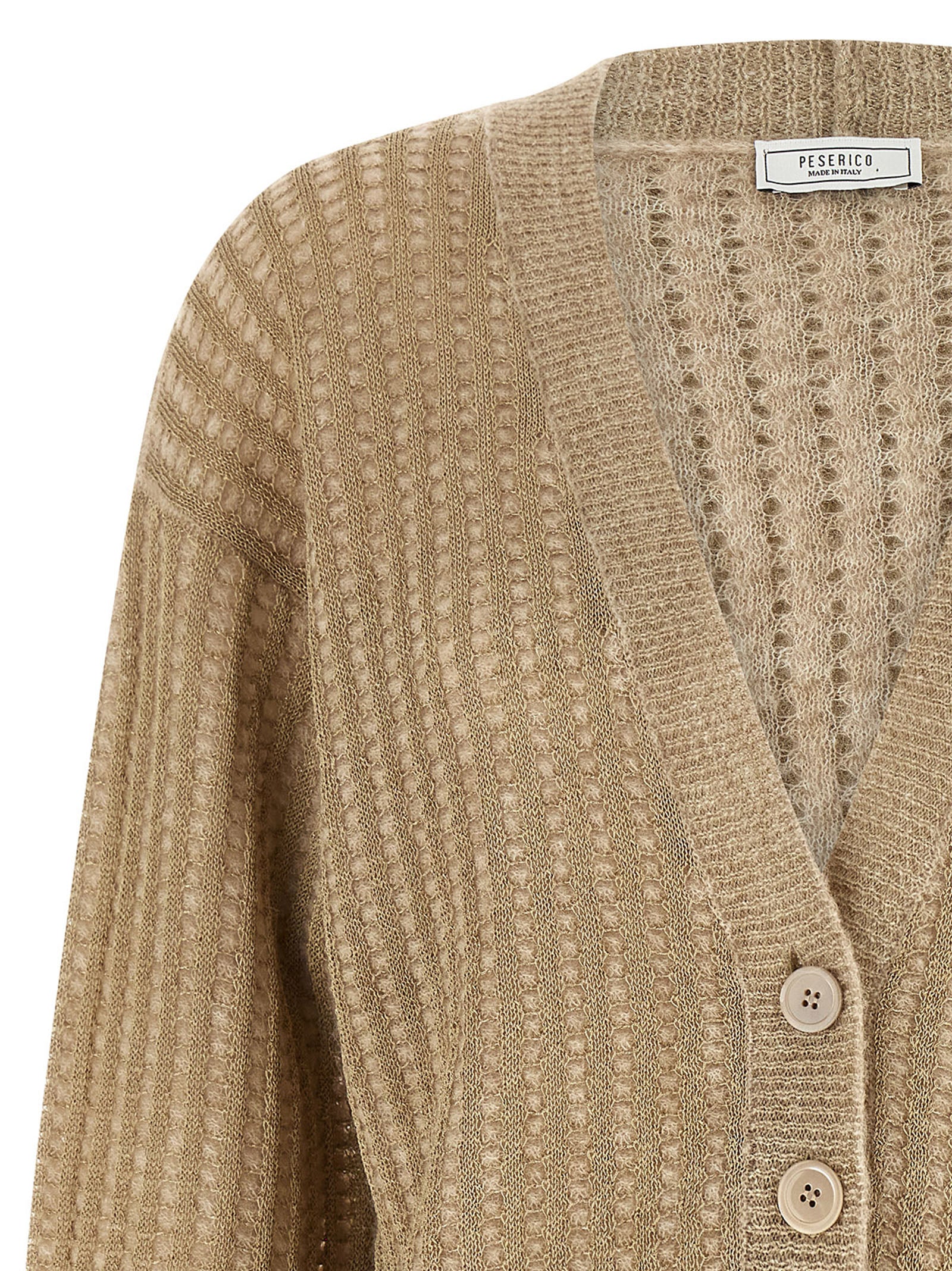 Waffle Lamé Cardigan Beige Sweater, Cardigans