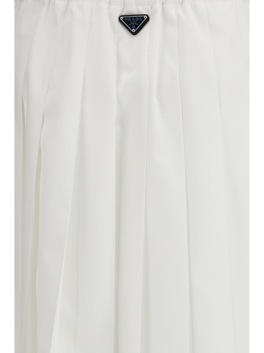 Pleated Jersey Skirt White Cotton