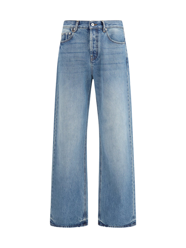 Wide-Leg Jeans Blue-Tobacco Blue/tobacco Cotton Trousers