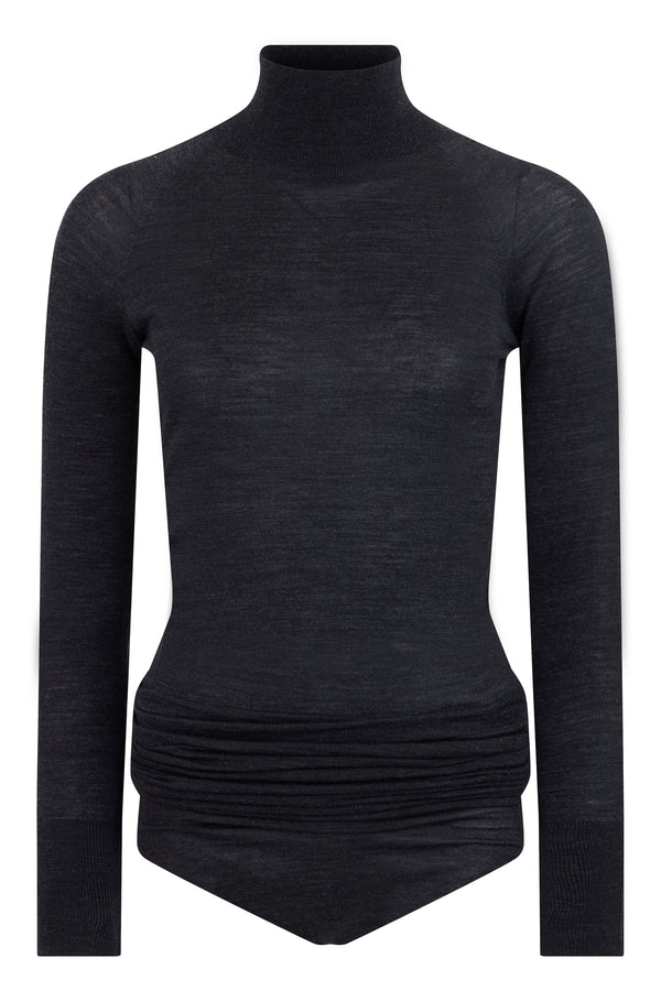 Long-Sleeve Wool Body Black Tops