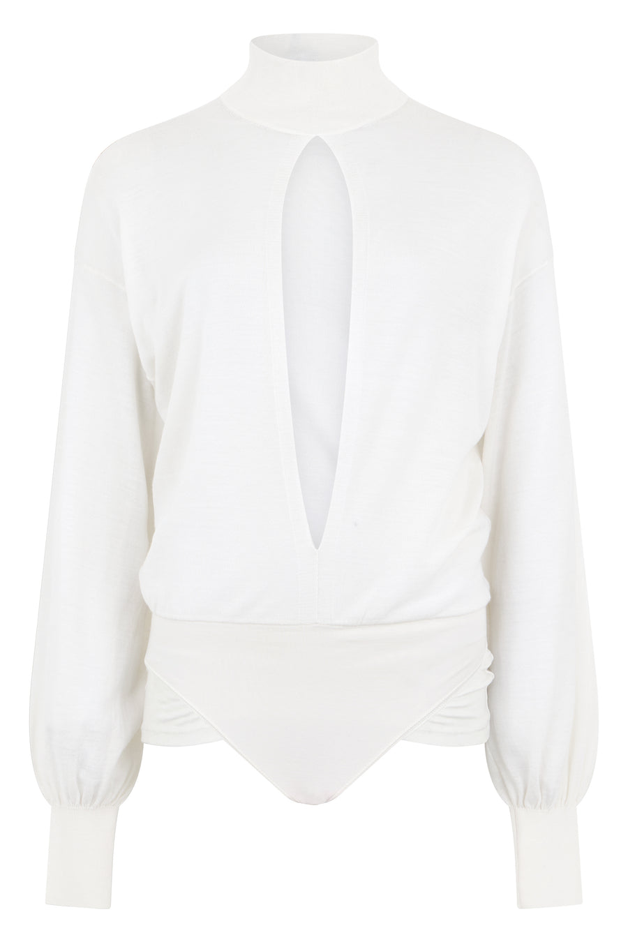 Bodysuit Long-Sleeve Mesh White Lamb Wool Tops
