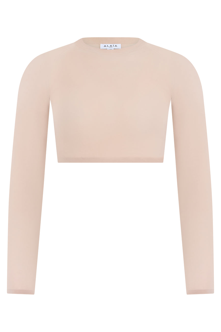 Cropped Long-Sleeve Top Beige Polyester Tops
