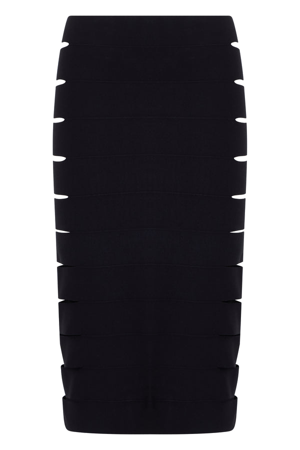 Skirt, Midi With Cut-Outs, Black Viscose