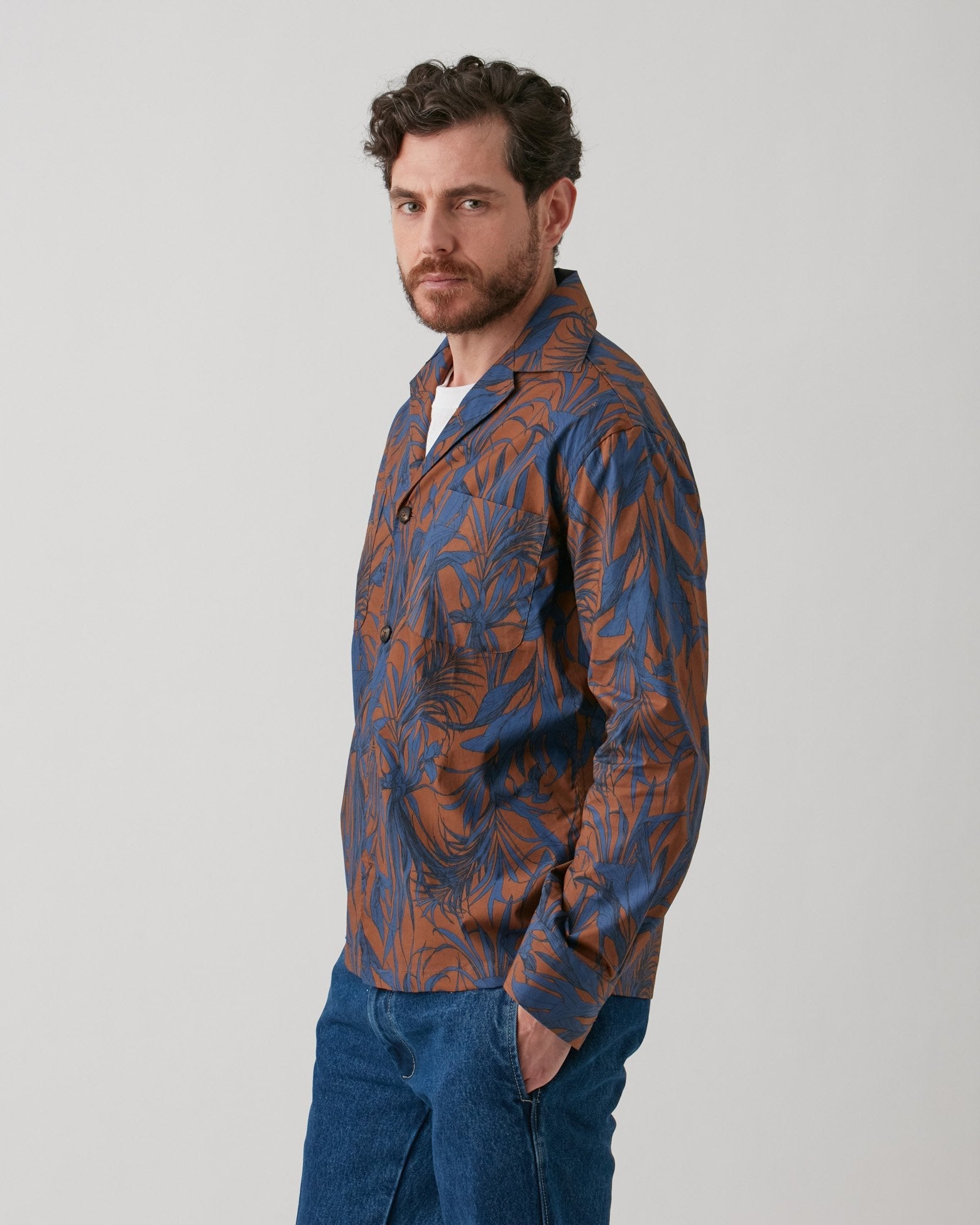 Aabba Flower Print Overshirt Orange Coats & Jackets