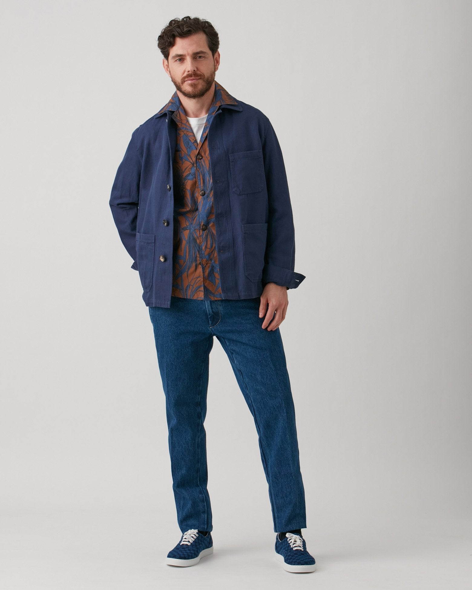 Aabba Flower Print Overshirt Orange Coats & Jackets