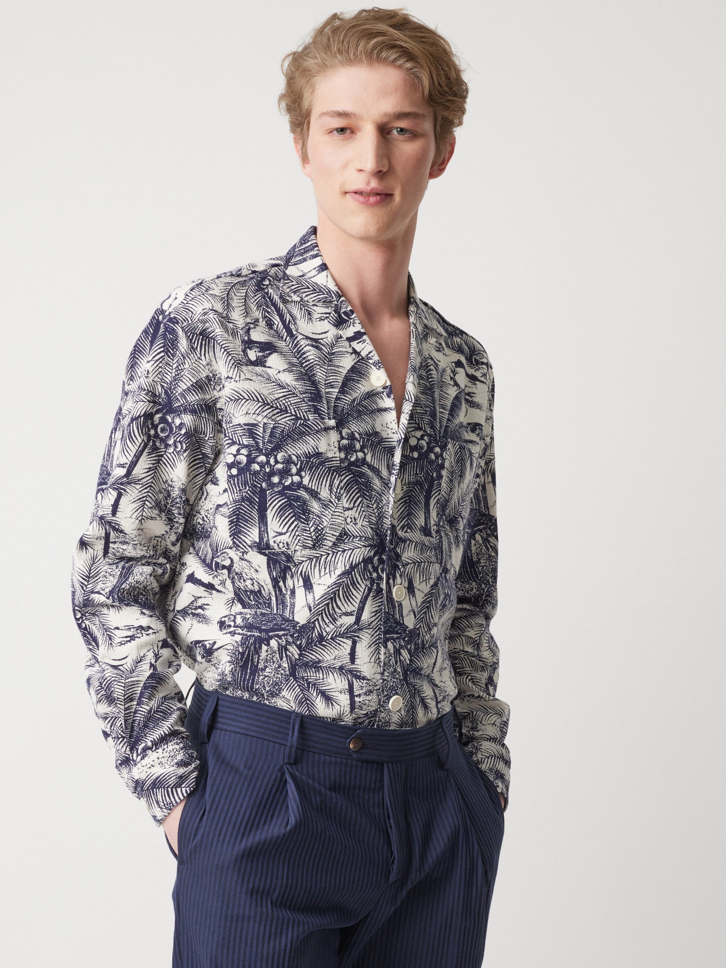 Aabba Printed Overshirt Blue Shirt