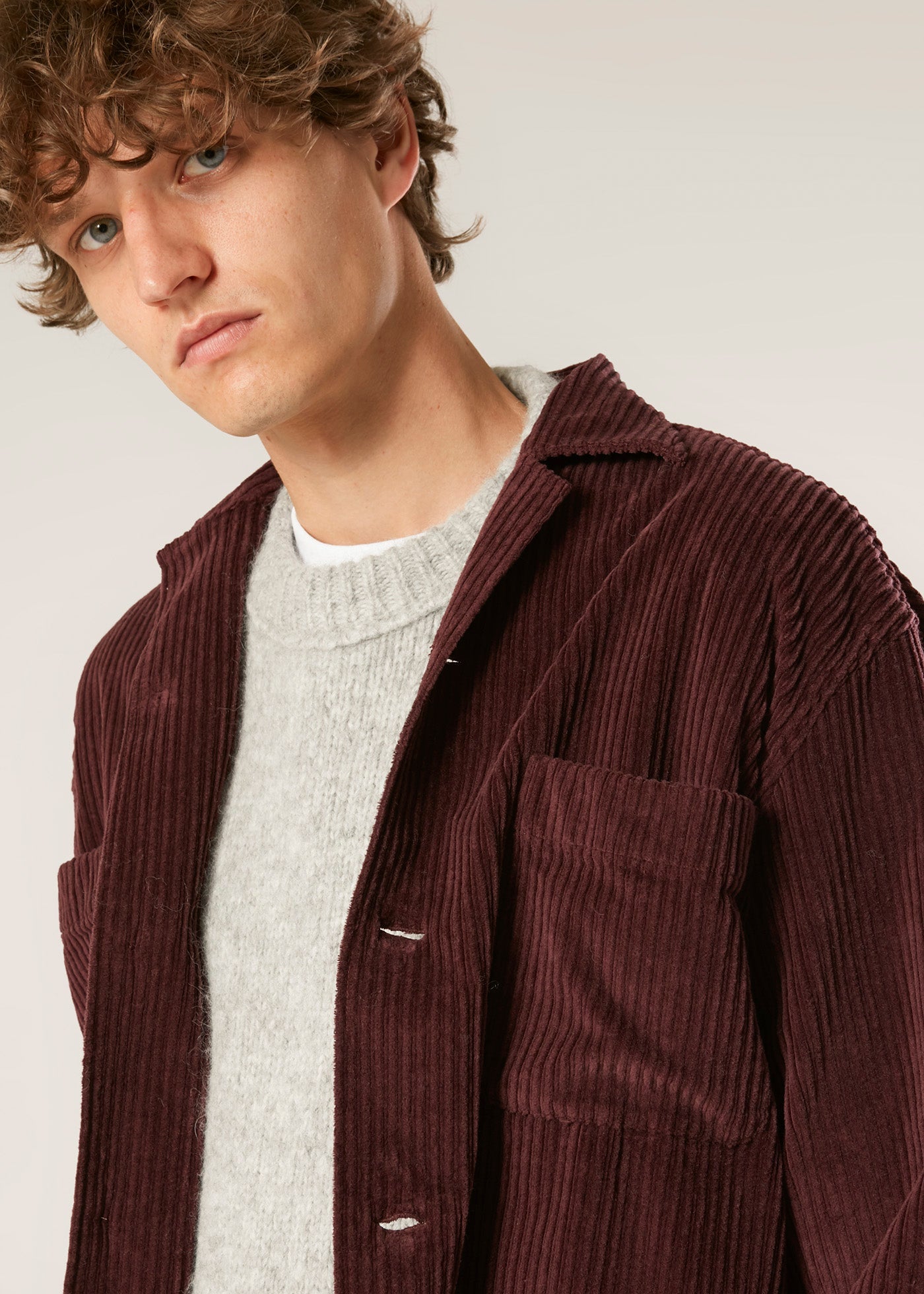 Aabba Wide Corudroy Overshirt Red Shirt