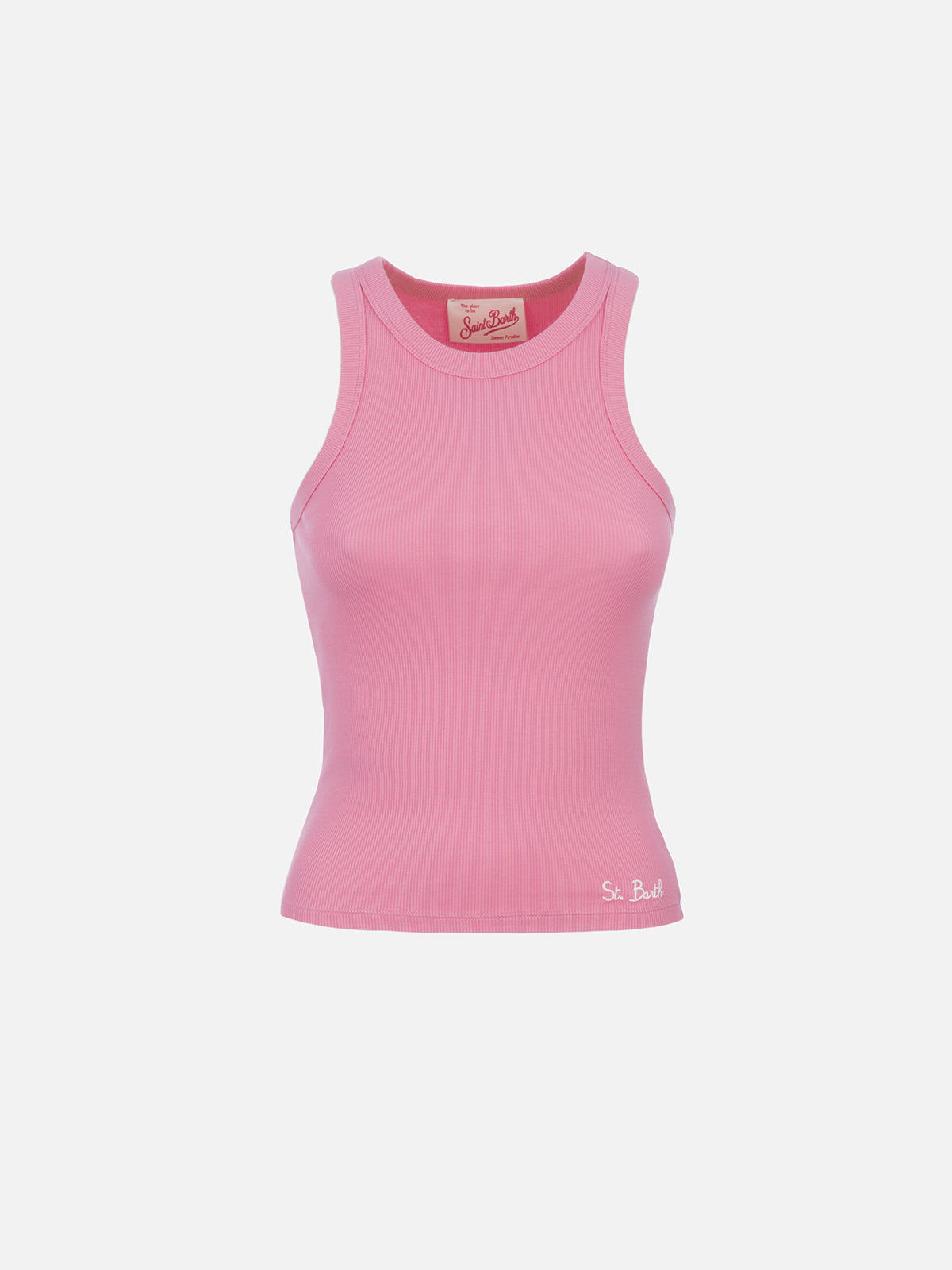 Ada Pink Ribbed Cotton Tank Top Top_apparel