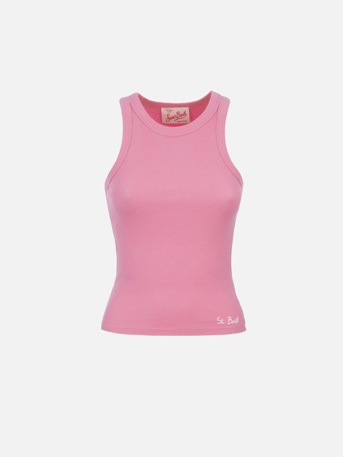 Ada Pink Ribbed Cotton Tank Top Top_apparel