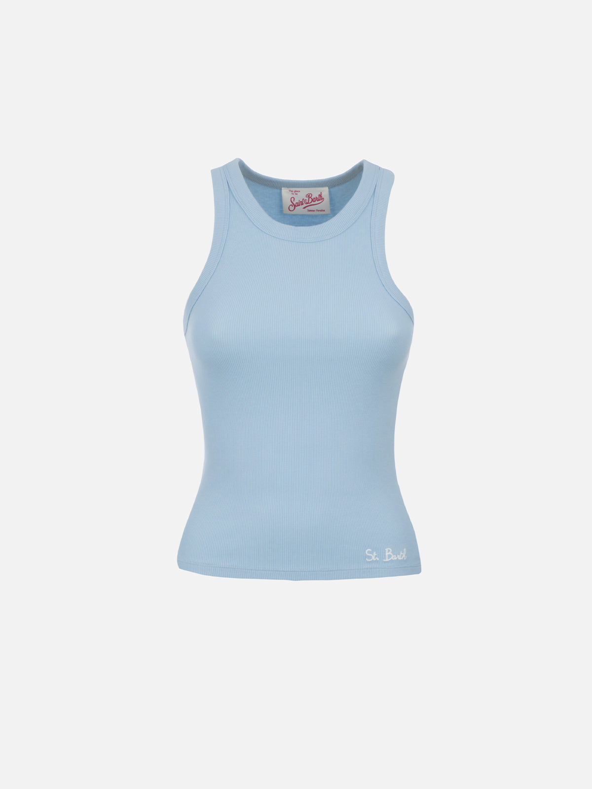 Ada Light Blue Ribbed Cotton Tank Top Top_apparel