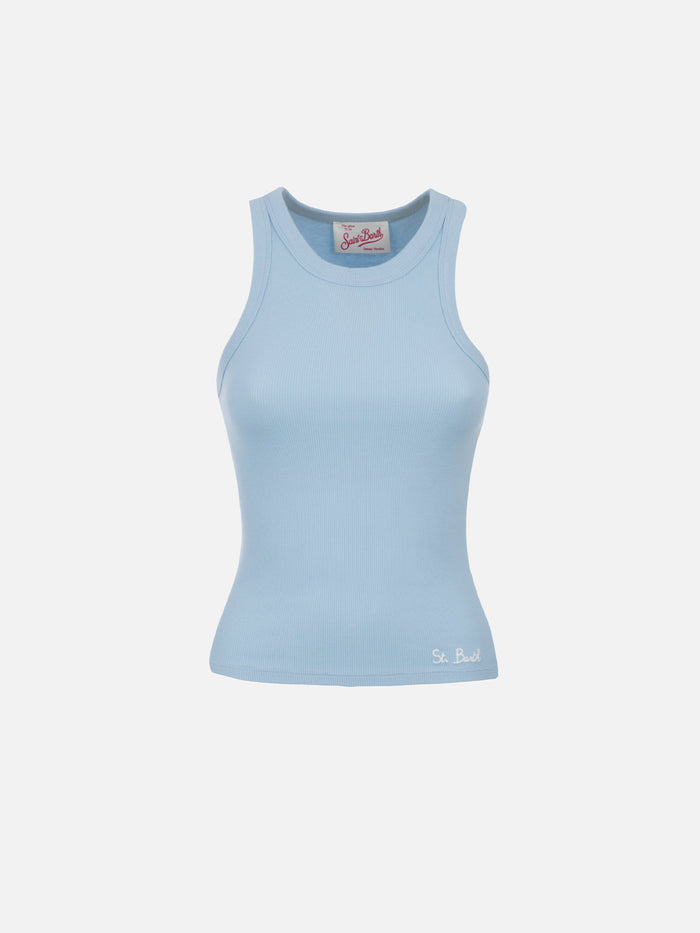 Ada Light Blue Ribbed Cotton Tank Top Top_apparel
