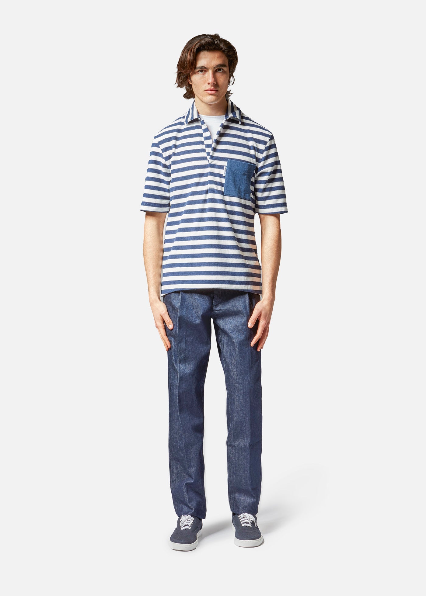 Aadeo Cotton - Terry Striped Poloshirt Blue Sweatshirts & Poloshirts