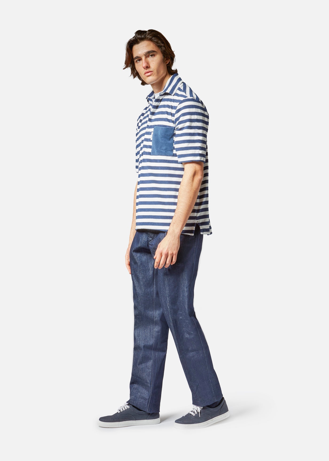 Aadeo Cotton - Terry Striped Poloshirt Blue Sweatshirts & Poloshirts