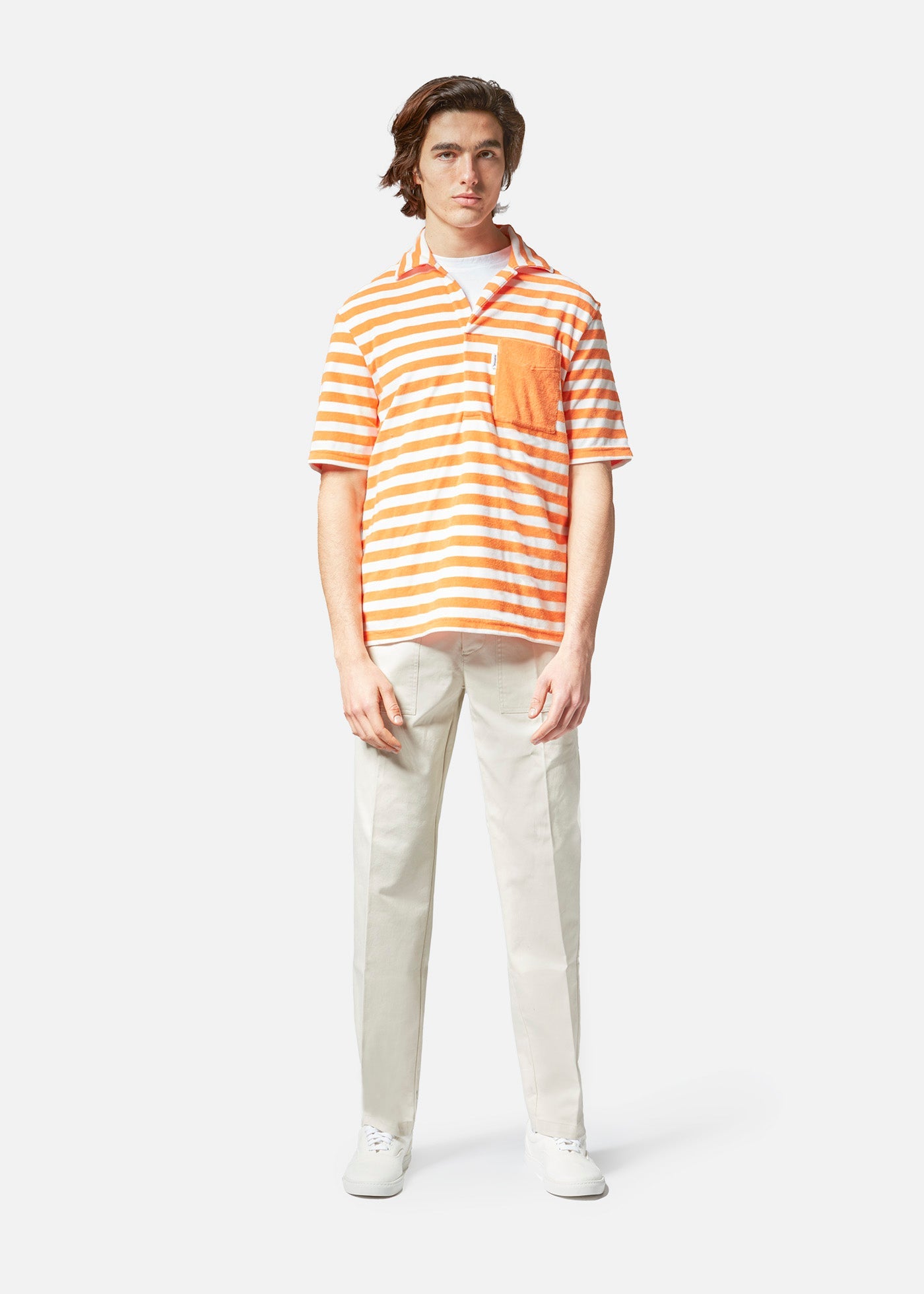 Aadeo Cotton - Terry Striped Poloshirt Orange Sweatshirts & Poloshirts