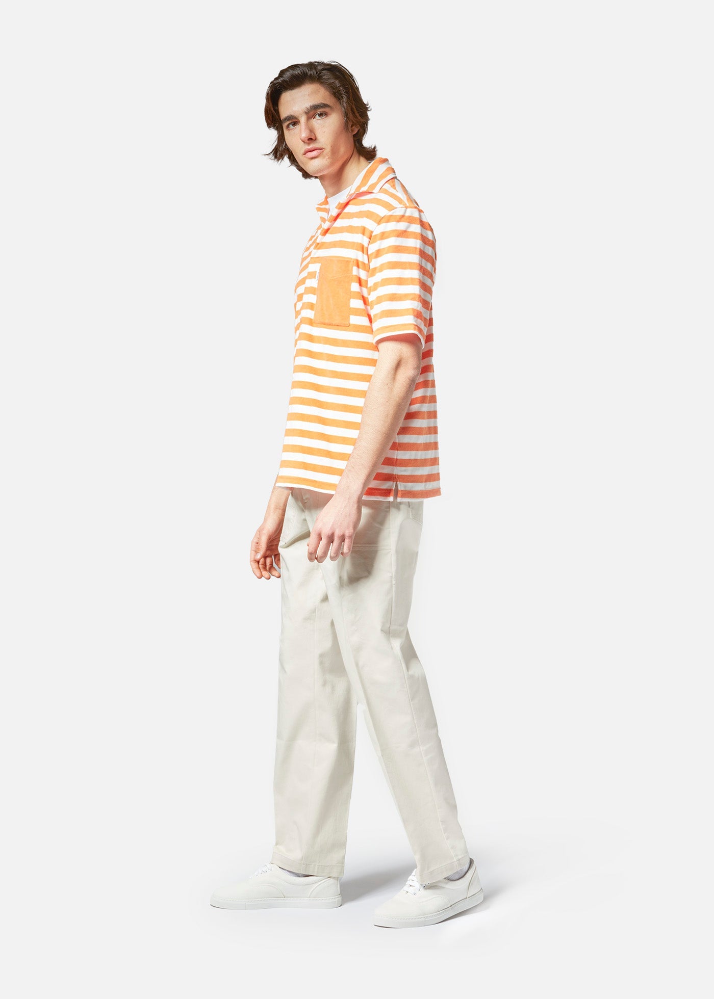 Aadeo Cotton - Terry Striped Poloshirt Orange Sweatshirts & Poloshirts